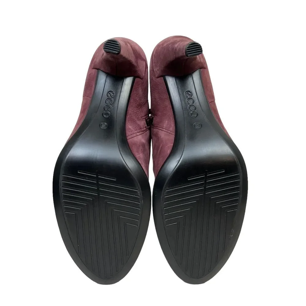 Ecco Shape 75 Sleek Ankle Bootie Suede Zip Up Burgundy‎ Women Size EUR 38